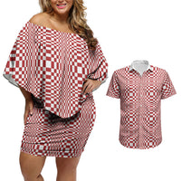 Red White Filipino Binakol Motifs Couples Matching Off Shoulder Short Dress and Hawaiian Shirt Mabuhay Philippines Festival Kusikus Pattern LT14 Red - Polynesian Pride