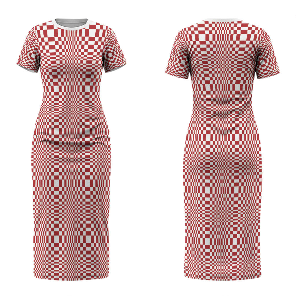 Red White Filipino Binakol Motifs Couples Matching Short Sleeve Bodycon Dress and Long Sleeve Button Shirt Mabuhay Philippines Festival Kusikus Pattern LT14 - Polynesian Pride