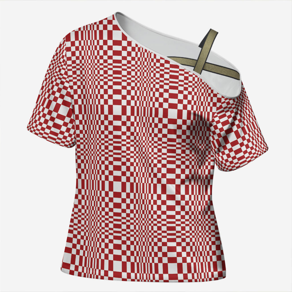 Red White Filipino Binakol Motifs Cross Shoulder Shirt Mabuhay Philippines Festival Kusikus Pattern LT14 Female Red - Polynesian Pride