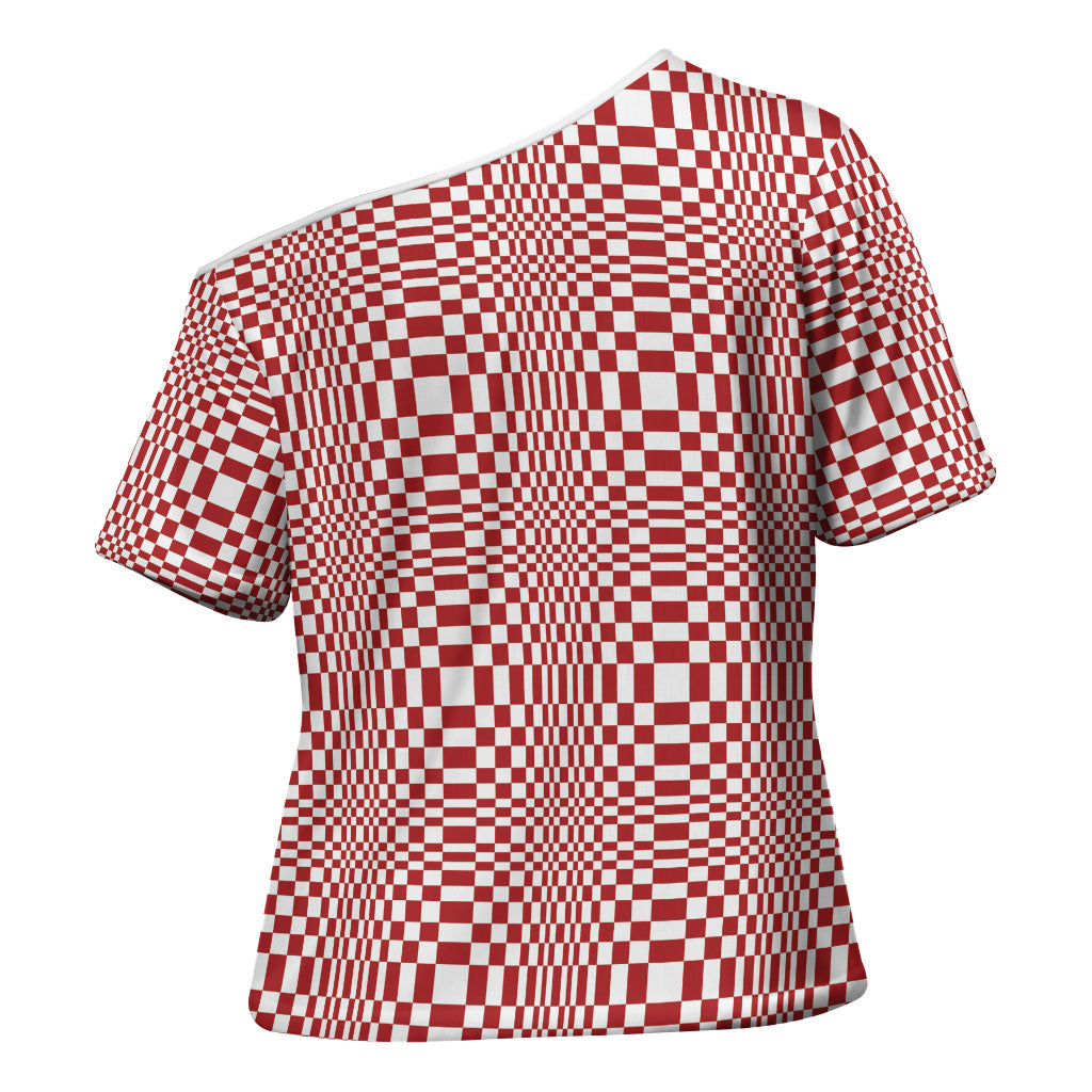 Red White Filipino Binakol Motifs Cross Shoulder Shirt Mabuhay Philippines Festival Kusikus Pattern LT14 - Polynesian Pride