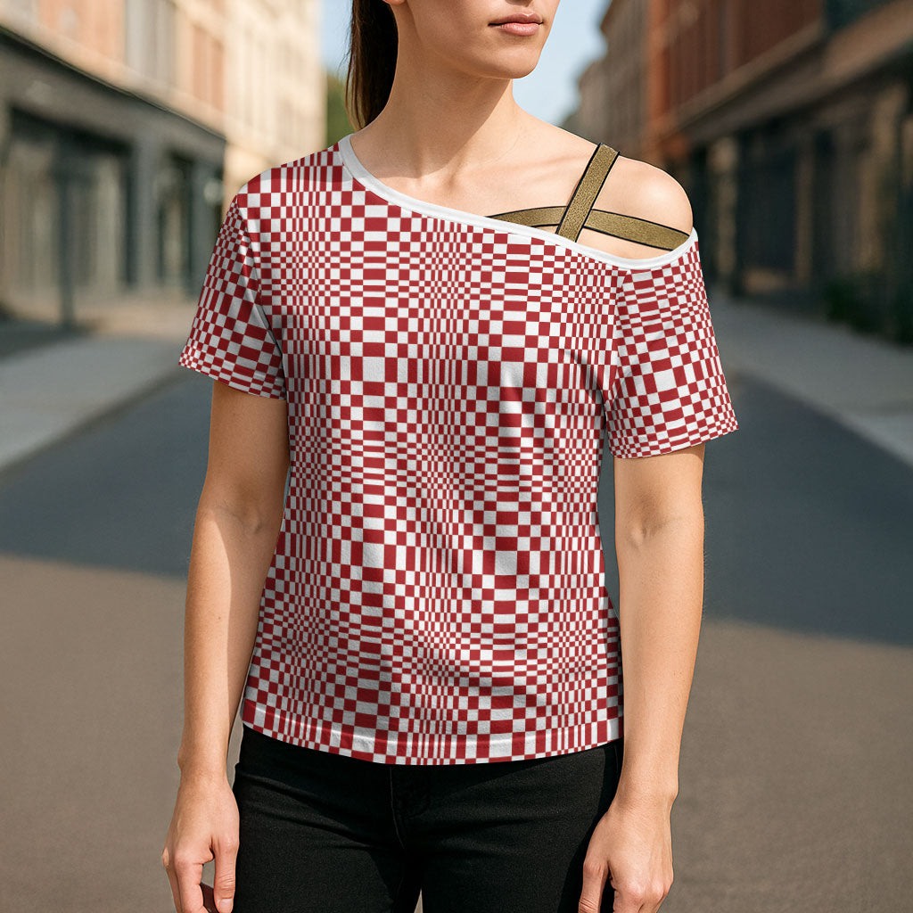 Red White Filipino Binakol Motifs Cross Shoulder Shirt Mabuhay Philippines Festival Kusikus Pattern LT14 - Polynesian Pride