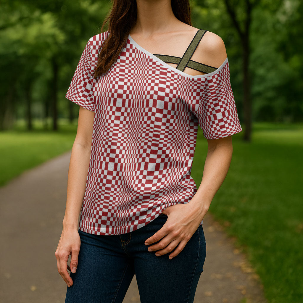 Red White Filipino Binakol Motifs Cross Shoulder Shirt Mabuhay Philippines Festival Kusikus Pattern LT14 - Polynesian Pride