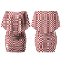 Red White Filipino Binakol Motifs Family Matching Off Shoulder Short Dress and Hawaiian Shirt Mabuhay Philippines Festival Kusikus Pattern LT14 Mom's Dress Red - Polynesian Pride