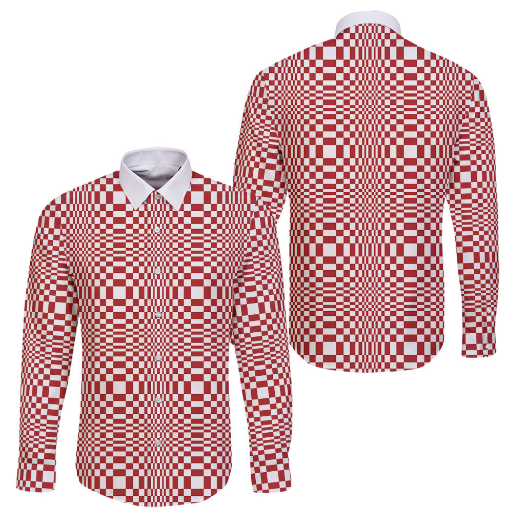 Red White Filipino Binakol Motifs Family Matching Summer Maxi Dress and Hawaiian Shirt Mabuhay Philippines Festival Kusikus Pattern LT14 Dad's Shirt - Long Sleeve Red - Polynesian Pride