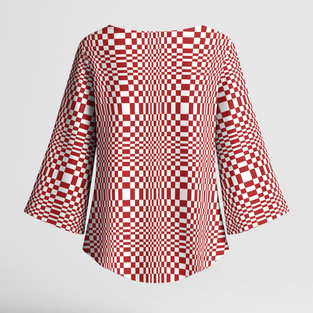 Red White Filipino Binakol Motifs Kimono Sleeve Blouse Mabuhay Philippines Festival Kusikus Pattern LT14 - Polynesian Pride