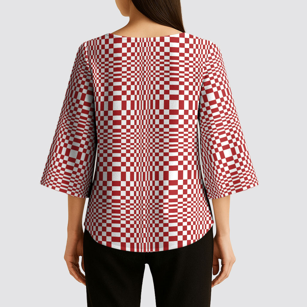 Red White Filipino Binakol Motifs Kimono Sleeve Blouse Mabuhay Philippines Festival Kusikus Pattern LT14 - Polynesian Pride