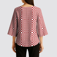 Red White Filipino Binakol Motifs Kimono Sleeve Blouse Mabuhay Philippines Festival Kusikus Pattern LT14 - Polynesian Pride