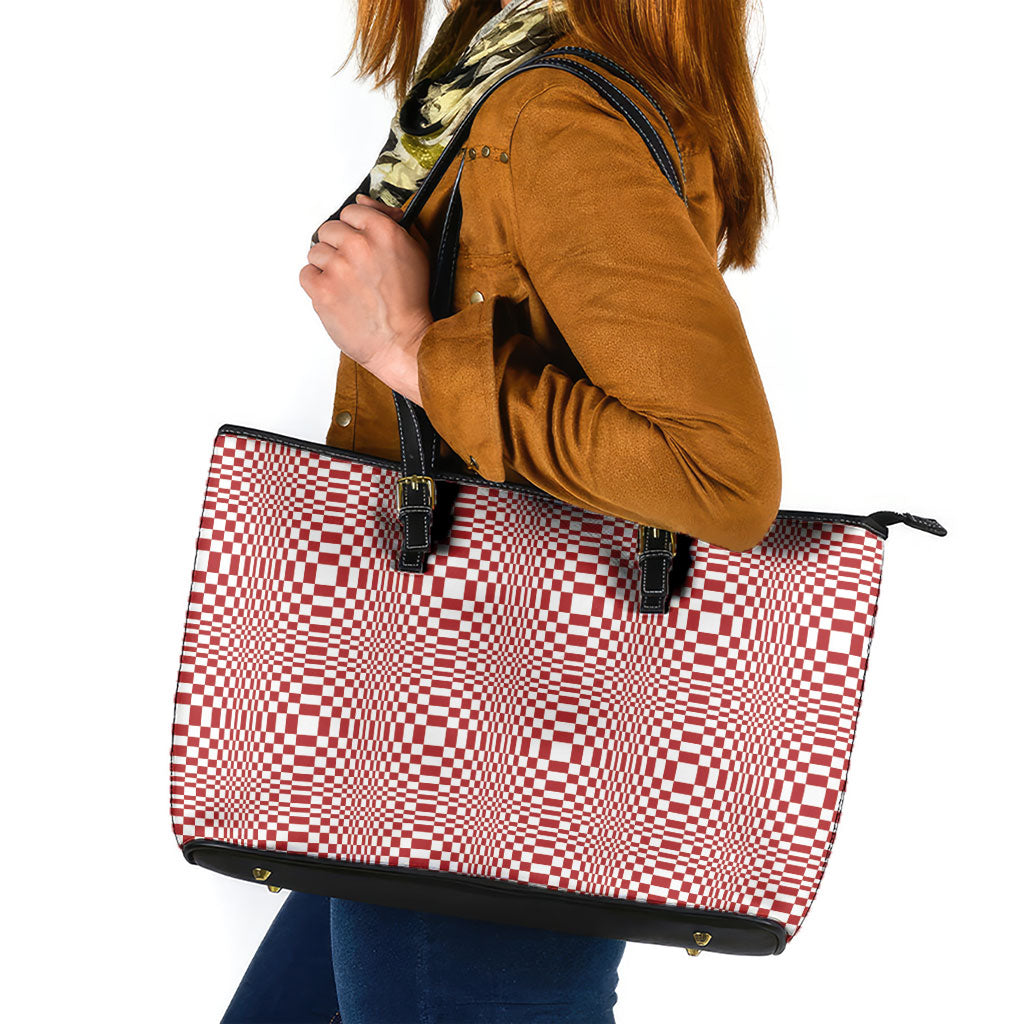 Red White Filipino Binakol Motifs Leather Tote Bag Mabuhay Philippines Festival Kusikus Pattern