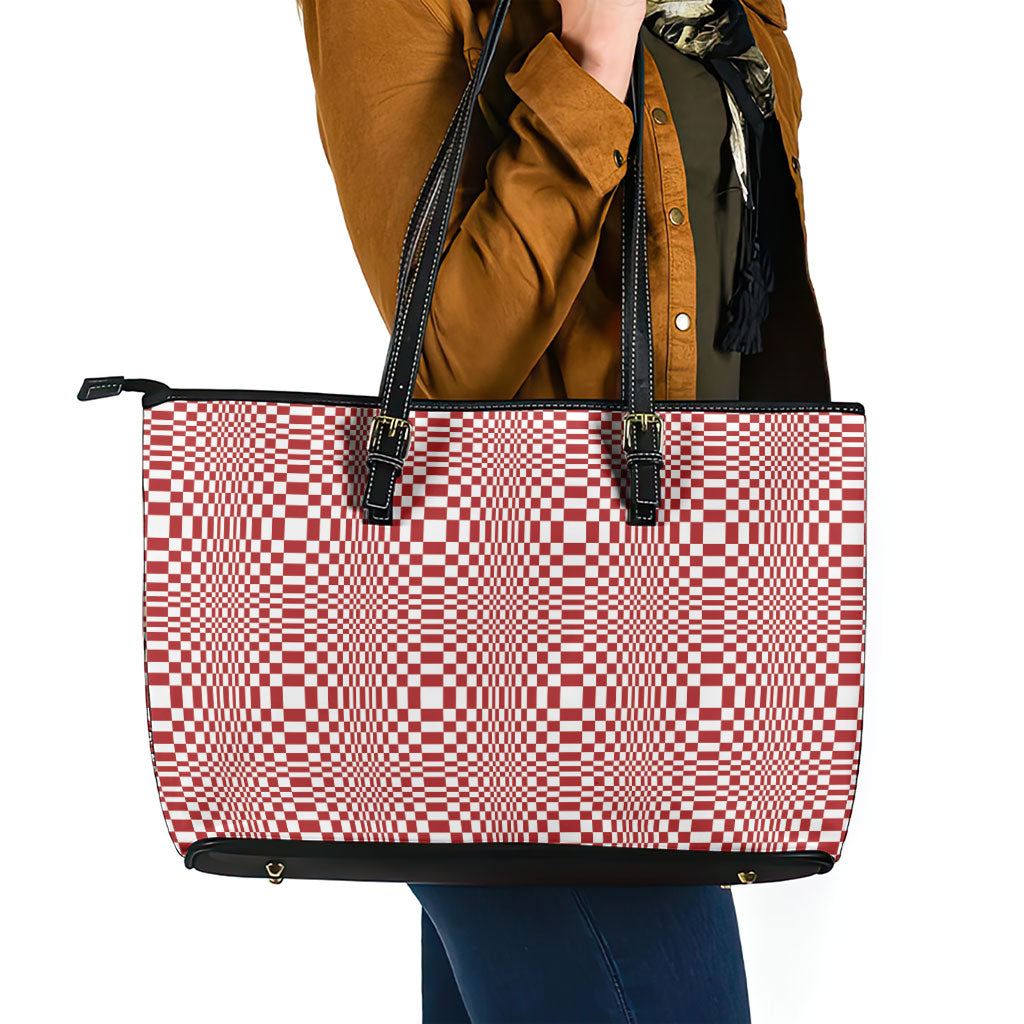 Red White Filipino Binakol Motifs Leather Tote Bag Mabuhay Philippines Festival Kusikus Pattern LT14 - Polynesian Pride