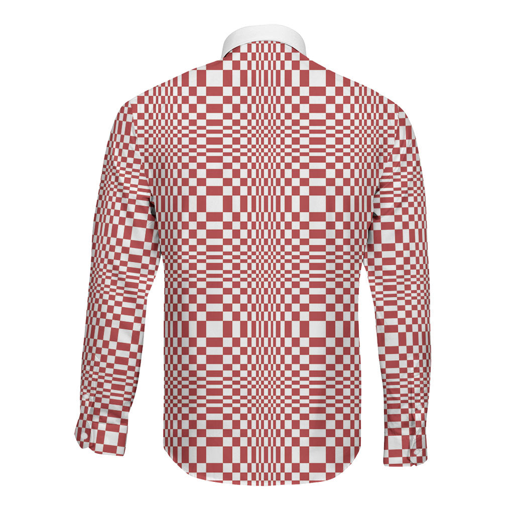 Red White Filipino Binakol Motifs Long Sleeve Button Shirt Mabuhay Philippines Festival Kusikus Pattern LT14 - Polynesian Pride