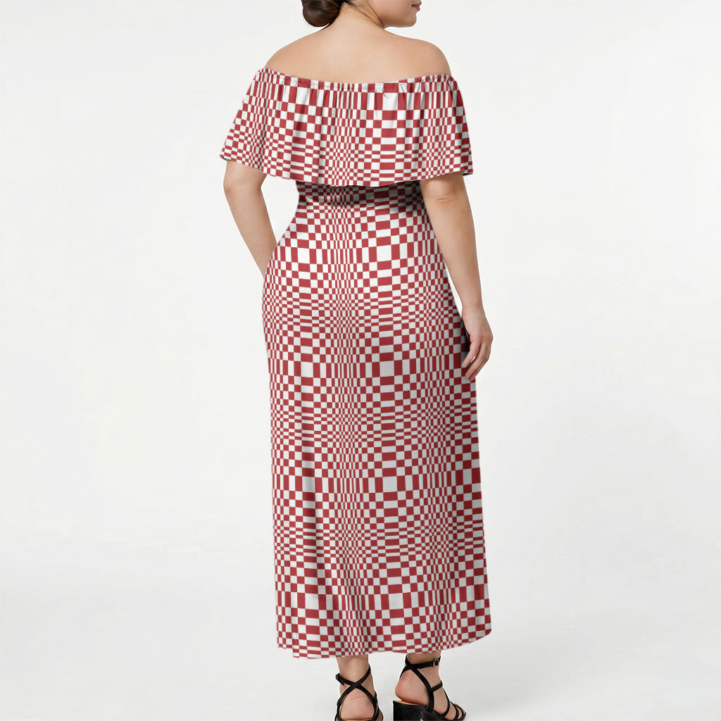 Red White Filipino Binakol Motifs Off Shoulder Maxi Dress Mabuhay Philippines Festival Kusikus Pattern LT14 - Polynesian Pride