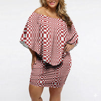 Red White Filipino Binakol Motifs Off Shoulder Short Dress Mabuhay Philippines Festival Kusikus Pattern LT14 Women Red - Polynesian Pride