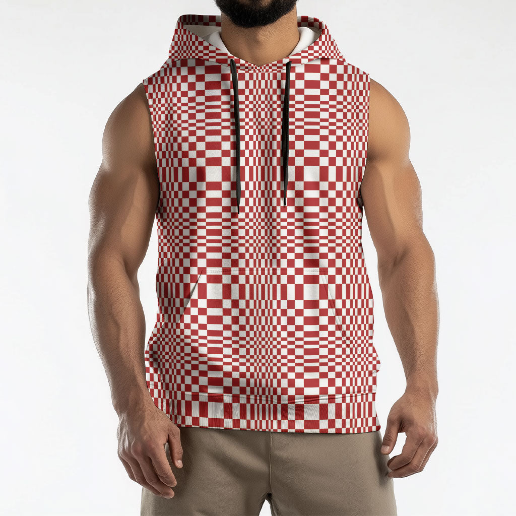 Red White Filipino Binakol Motifs Sleeveless Hoodie Mabuhay Philippines Festival Kusikus Pattern LT14 - Polynesian Pride