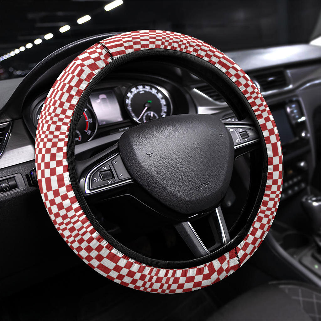 Red White Filipino Binakol Motifs Steering Wheel Cover Mabuhay Philippines Festival Kusikus Pattern LT14 Universal Fit Red - Polynesian Pride