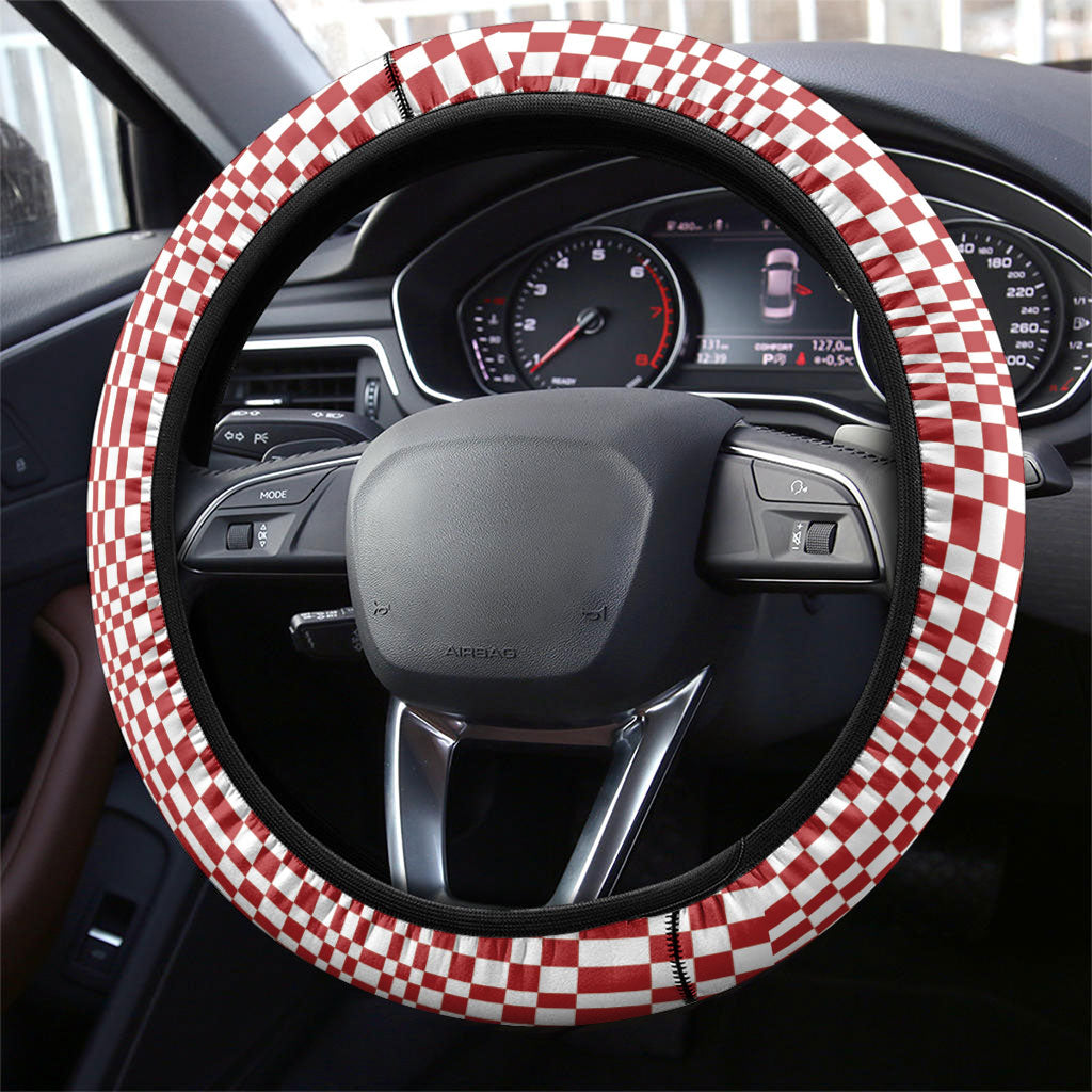 Red White Filipino Binakol Motifs Steering Wheel Cover Mabuhay Philippines Festival Kusikus Pattern LT14 - Polynesian Pride