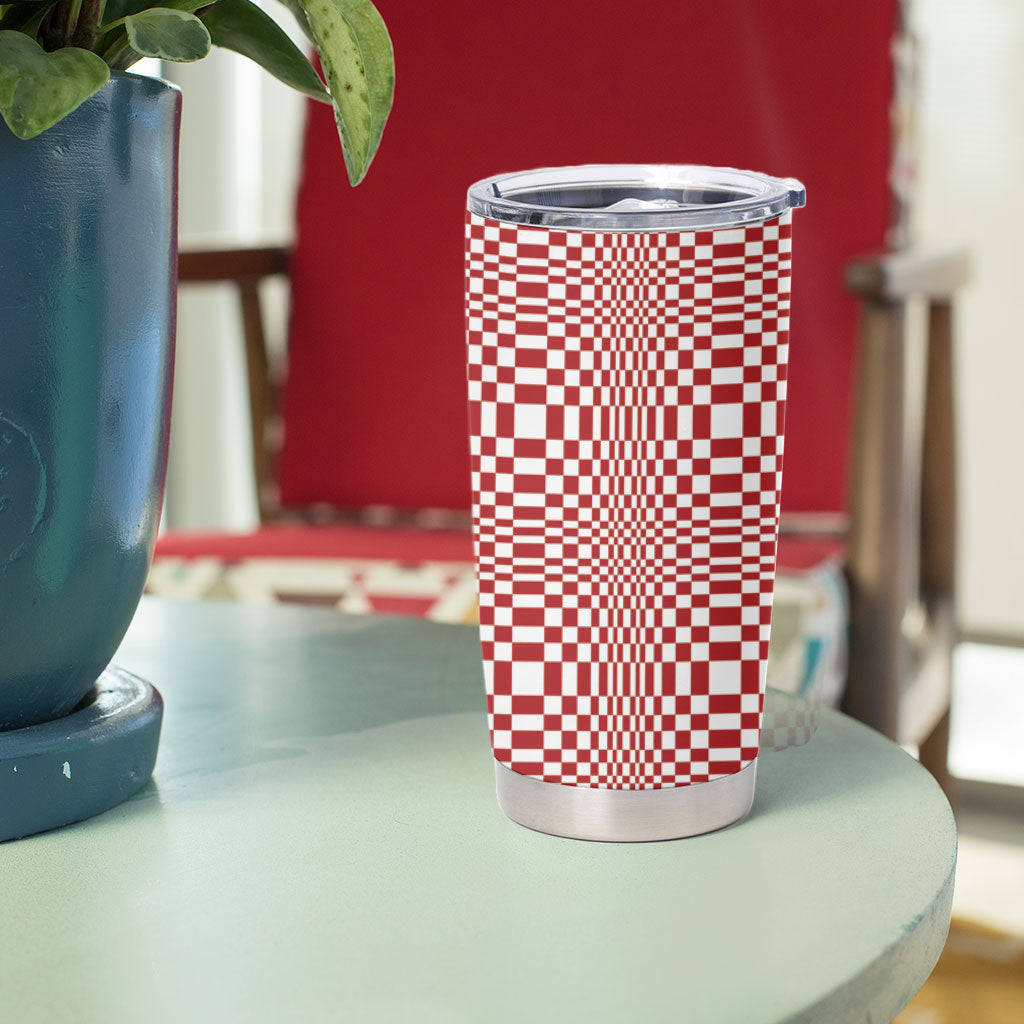 Red White Filipino Binakol Motifs Tumbler Cup Mabuhay Philippines Festival Kusikus Pattern LT14 - Polynesian Pride