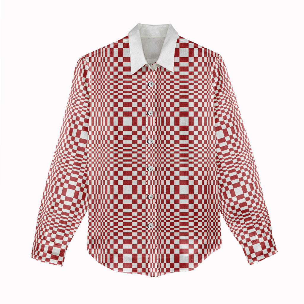 Red White Filipino Binakol Motifs Women Casual Shirt Mabuhay Philippines Festival Kusikus Pattern LT14 - Polynesian Pride