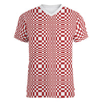 Red White Filipino Binakol Motifs Women V-Neck T-Shirt Mabuhay Philippines Festival Kusikus Pattern LT14 Female Red - Polynesian Pride