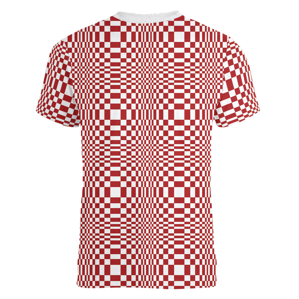Red White Filipino Binakol Motifs Women V-Neck T-Shirt Mabuhay Philippines Festival Kusikus Pattern LT14 - Polynesian Pride