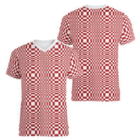 Red White Filipino Binakol Motifs Women V-Neck T-Shirt Mabuhay Philippines Festival Kusikus Pattern LT14 - Polynesian Pride