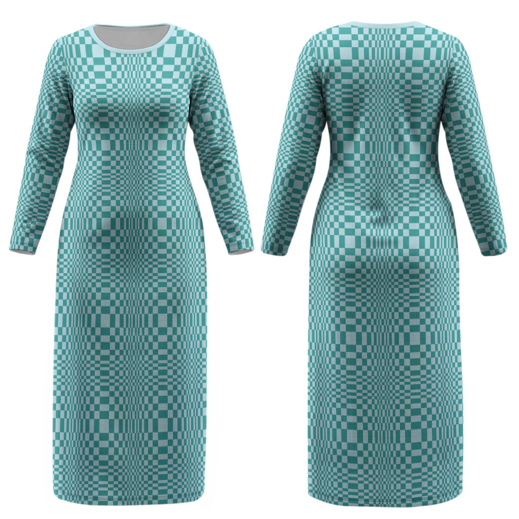 Cyan Filipino Binakol Motifs Couples Matching Long Sleeve Bodycon Dress and Hawaiian Shirt Mabuhay Philippines Festival Kusikus Pattern LT14 - Polynesian Pride