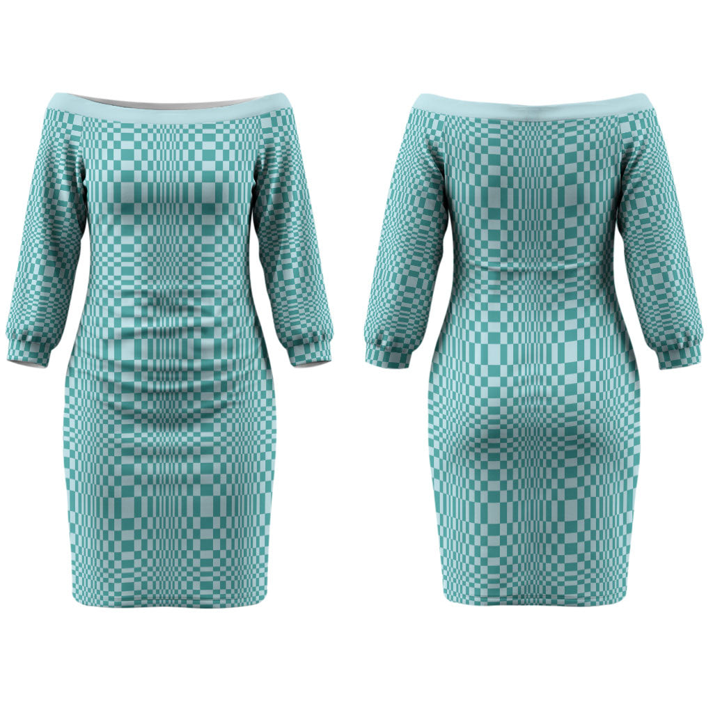 Cyan Filipino Binakol Motifs Couples Matching Off The Shoulder Long Sleeve Dress and Long Sleeve Button Shirt Mabuhay Philippines Festival Kusikus Pattern LT14 - Polynesian Pride