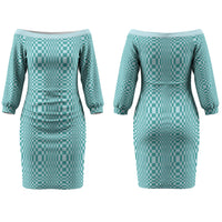Cyan Filipino Binakol Motifs Couples Matching Off The Shoulder Long Sleeve Dress and Long Sleeve Button Shirt Mabuhay Philippines Festival Kusikus Pattern LT14 - Polynesian Pride