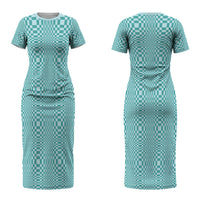 Cyan Filipino Binakol Motifs Couples Matching Short Sleeve Bodycon Dress and Long Sleeve Button Shirt Mabuhay Philippines Festival Kusikus Pattern LT14 - Polynesian Pride
