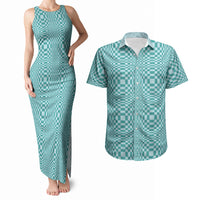 Cyan Filipino Binakol Motifs Couples Matching Tank Maxi Dress and Hawaiian Shirt Mabuhay Philippines Festival Kusikus Pattern LT14 Cyan - Polynesian Pride