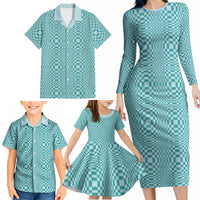 Cyan Filipino Binakol Motifs Family Matching Long Sleeve Bodycon Dress and Hawaiian Shirt Mabuhay Philippines Festival Kusikus Pattern LT14 - Polynesian Pride