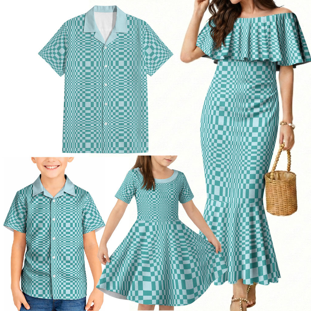 Cyan Filipino Binakol Motifs Family Matching Mermaid Dress and Hawaiian Shirt Mabuhay Philippines Festival Kusikus Pattern LT14 - Polynesian Pride