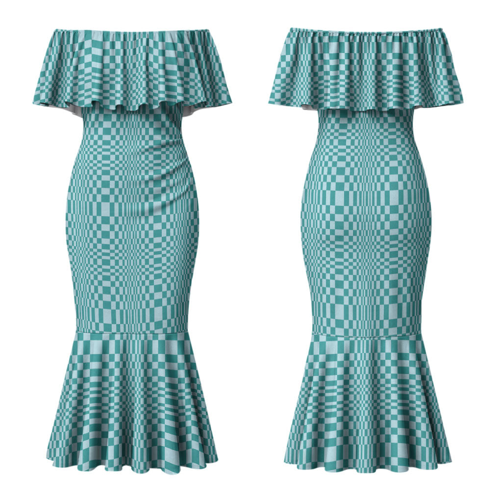 Cyan Filipino Binakol Motifs Family Matching Mermaid Dress and Hawaiian Shirt Mabuhay Philippines Festival Kusikus Pattern LT14 Mom's Dress Cyan - Polynesian Pride