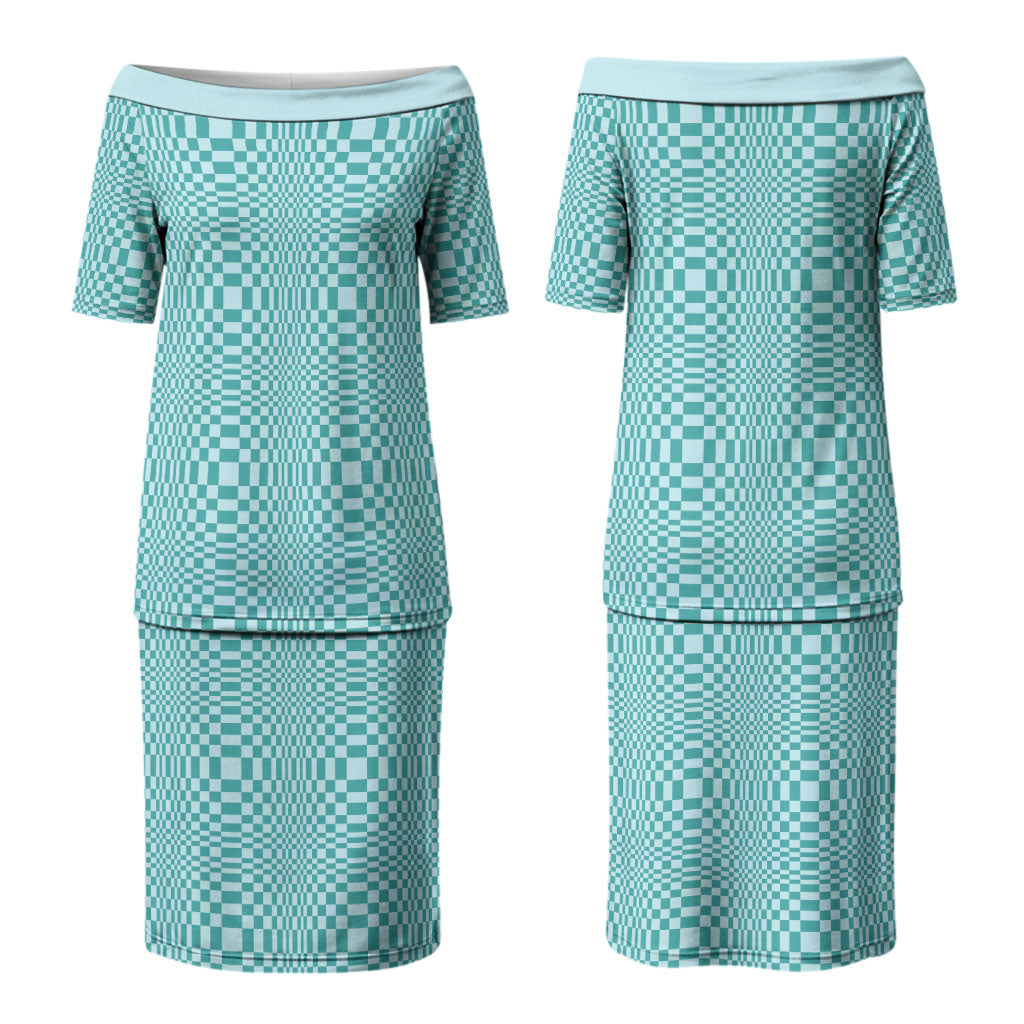 Cyan Filipino Binakol Motifs Family Matching Puletasi and Hawaiian Shirt Mabuhay Philippines Festival Kusikus Pattern LT14 Mom's Dress Cyan - Polynesian Pride