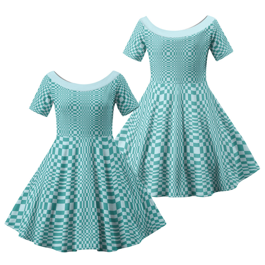 Cyan Filipino Binakol Motifs Family Matching Puletasi and Hawaiian Shirt Mabuhay Philippines Festival Kusikus Pattern LT14 Daughter's Dress Cyan - Polynesian Pride