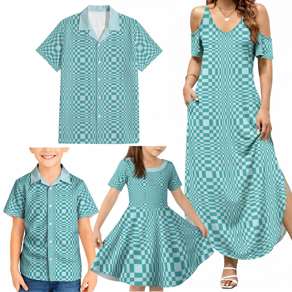 Cyan Filipino Binakol Motifs Family Matching Summer Maxi Dress and Hawaiian Shirt Mabuhay Philippines Festival Kusikus Pattern LT14 - Polynesian Pride