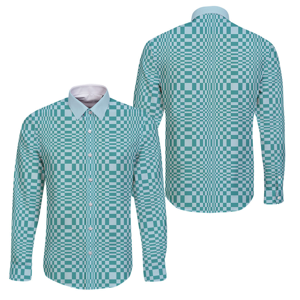 Cyan Filipino Binakol Motifs Family Matching Tank Maxi Dress and Hawaiian Shirt Mabuhay Philippines Festival Kusikus Pattern LT14 Dad's Shirt - Long Sleeve Cyan - Polynesian Pride