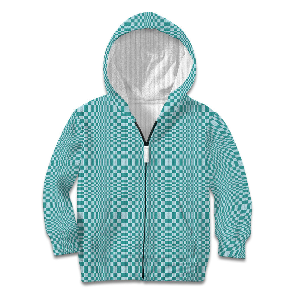 Cyan Filipino Binakol Motifs Kid Hoodie Mabuhay Philippines Festival Kusikus Pattern LT14 Zip Hoodie Cyan - Polynesian Pride
