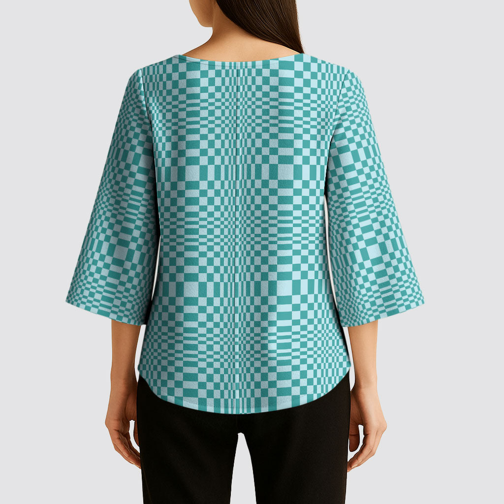 Cyan Filipino Binakol Motifs Kimono Sleeve Blouse Mabuhay Philippines Festival Kusikus Pattern LT14 - Polynesian Pride