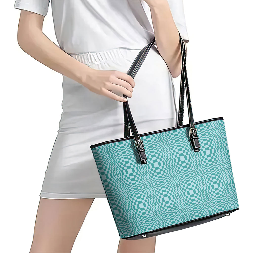 Cyan Filipino Binakol Motifs Leather Tote Bag Mabuhay Philippines Festival Kusikus Pattern LT14 - Polynesian Pride
