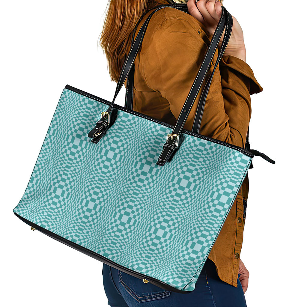 Cyan Filipino Binakol Motifs Leather Tote Bag Mabuhay Philippines Festival Kusikus Pattern LT14 - Polynesian Pride
