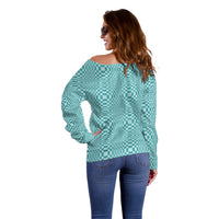 Cyan Filipino Binakol Motifs Off Shoulder Sweater Mabuhay Philippines Festival Kusikus Pattern LT14 - Polynesian Pride