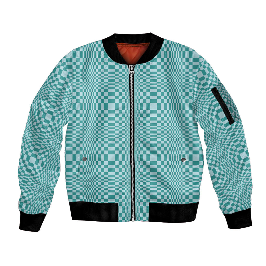 Cyan Filipino Binakol Motifs Sleeve Zip Bomber Jacket Mabuhay Philippines Festival Kusikus Pattern