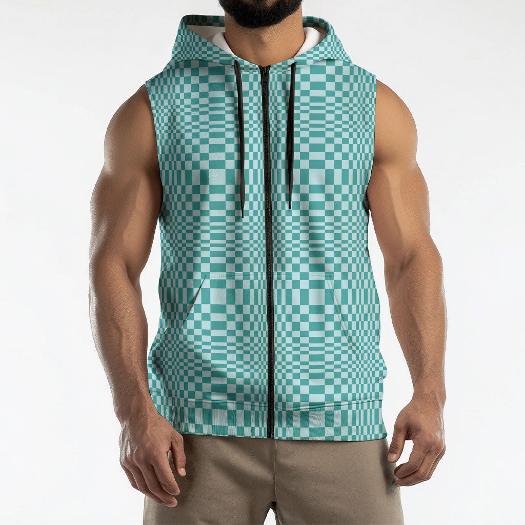 Cyan Filipino Binakol Motifs Sleeveless Zip Hoodie Mabuhay Philippines Festival Kusikus Pattern LT14 - Polynesian Pride