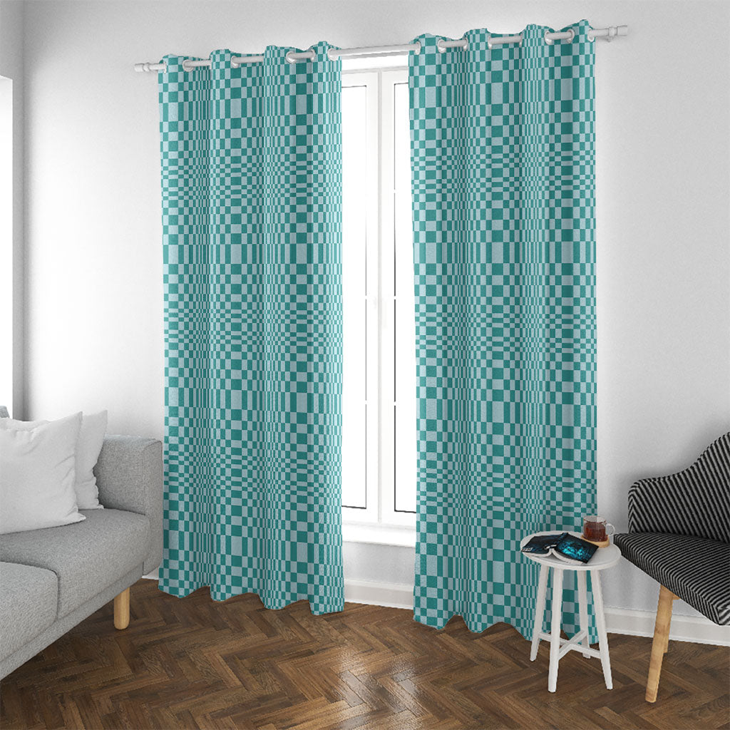 Cyan Filipino Binakol Motifs Window Curtain Mabuhay Philippines Festival Kusikus Pattern LT14 With Grommets Cyan - Polynesian Pride