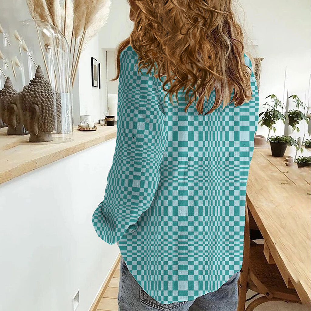 Cyan Filipino Binakol Motifs Women Casual Shirt Mabuhay Philippines Festival Kusikus Pattern LT14 - Polynesian Pride