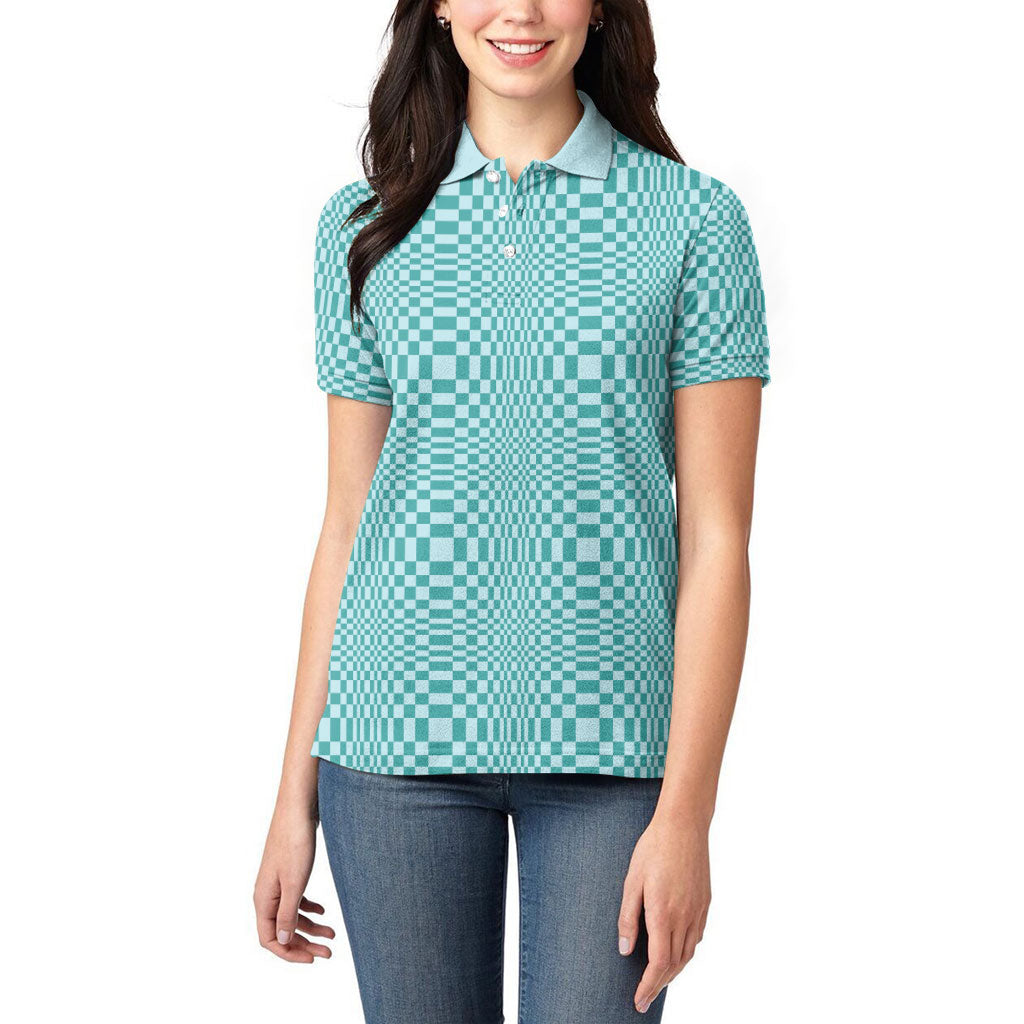 Cyan Filipino Binakol Motifs Women Polo Shirt Mabuhay Philippines Festival Kusikus Pattern LT14 - Polynesian Pride