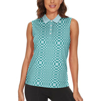 Cyan Filipino Binakol Motifs Women Sleeveless Polo Shirt Mabuhay Philippines Festival Kusikus Pattern LT14 - Polynesian Pride