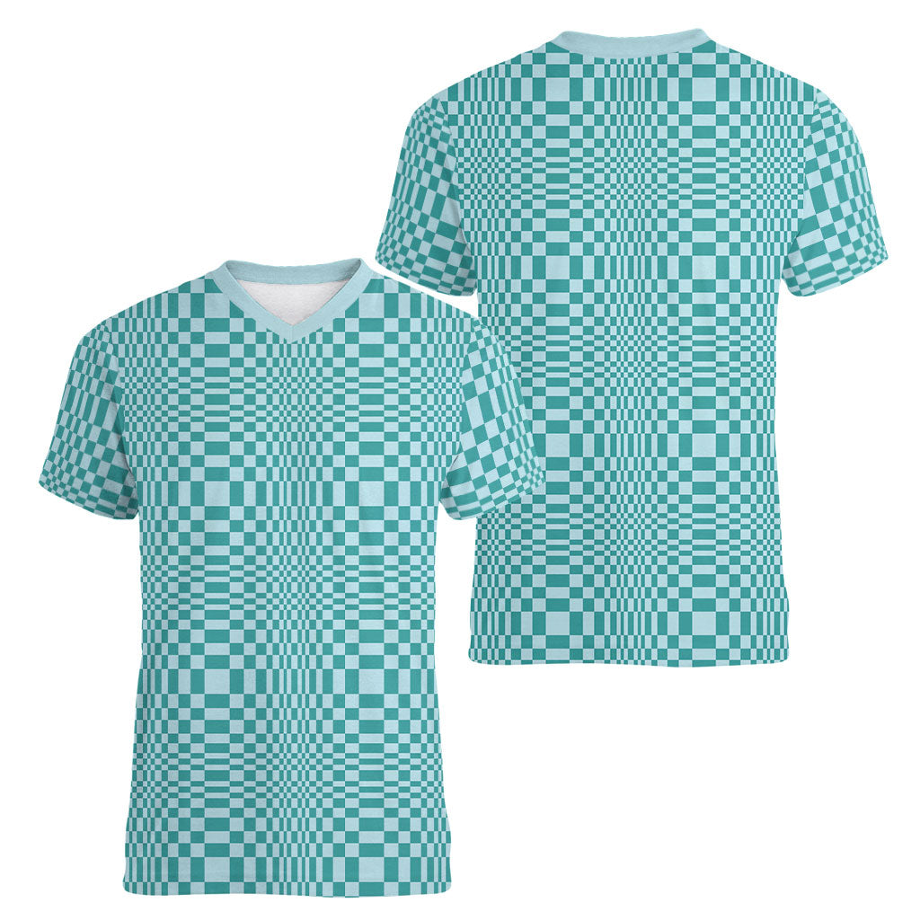 Cyan Filipino Binakol Motifs Women V-Neck T-Shirt Mabuhay Philippines Festival Kusikus Pattern LT14 - Polynesian Pride
