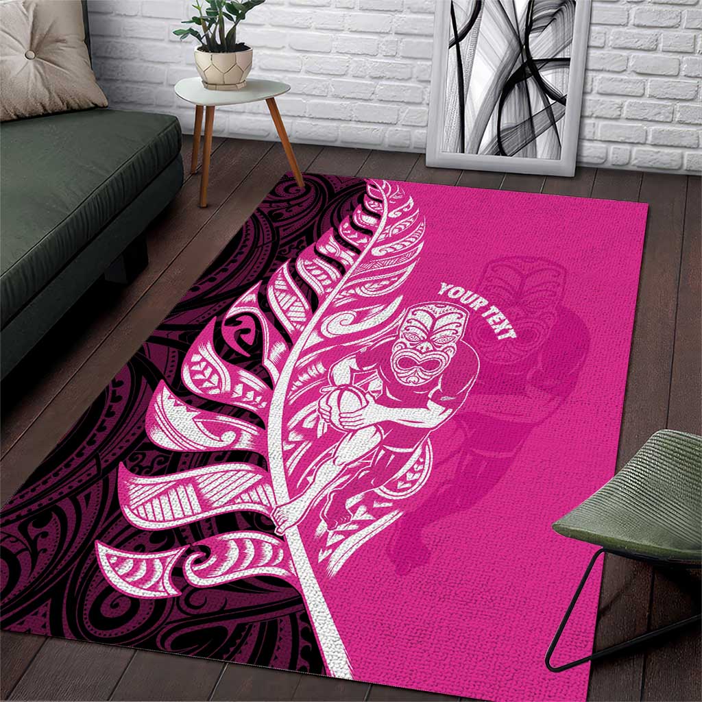 New Zealand Silver Fern Rugby Custom Area Rug All Black Maori Pattern Pink LT14 Pink - Polynesian Pride