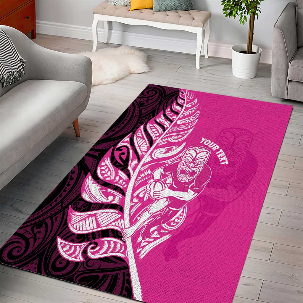 New Zealand Silver Fern Rugby Custom Area Rug All Black Maori Pattern Pink LT14 - Polynesian Pride